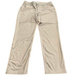 Chico's Pants 3 R XL Tan Begie Faux Leather Front Women Stretch Straight Leg